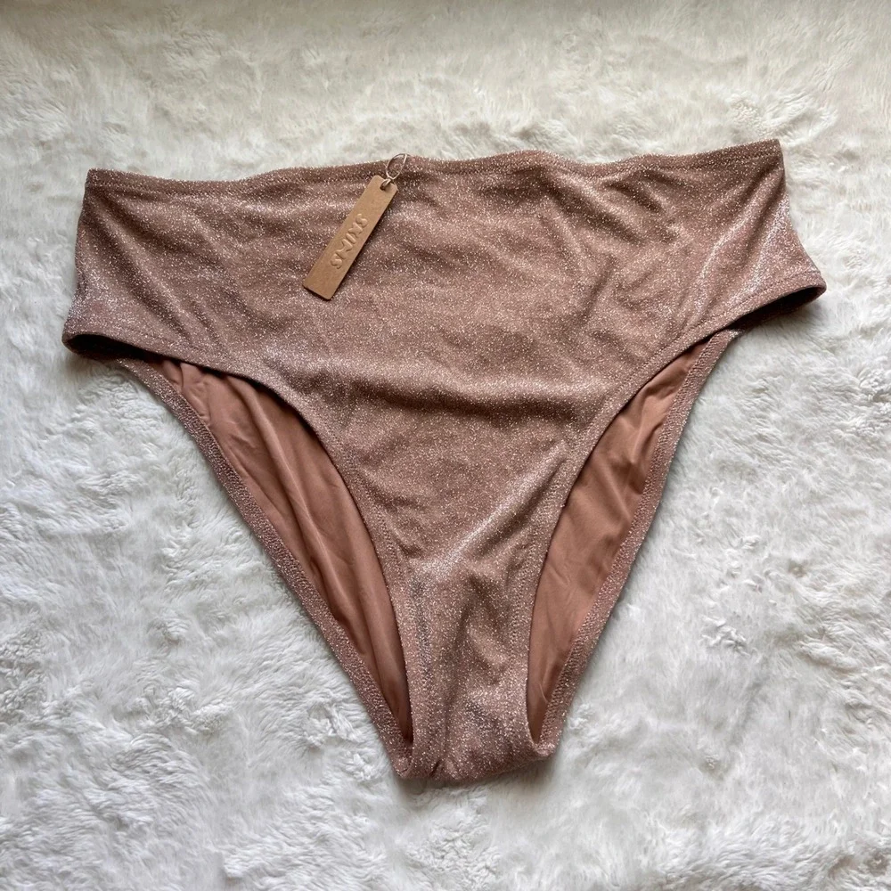 Skims Metallic Swim High Waisted Bikini Bottom Rose Gold SW-BKN-0108 Size 4X NWT